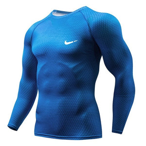 2019 Running Shirt Men 3D Print Gym Fitness Rashguard MMA Long Sleeve Running T-Shirt Brand Bodybuilding workout Shirts Tops