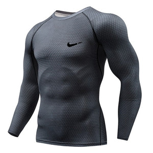 2019 Running Shirt Men 3D Print Gym Fitness Rashguard MMA Long Sleeve Running T-Shirt Brand Bodybuilding workout Shirts Tops