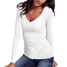 Charger l'image dans la galerie, Sexy Women Long Sleeve T-shirt V-neck Slim Fit Warm Autumn Spring Basic T-shirts Tops IK88