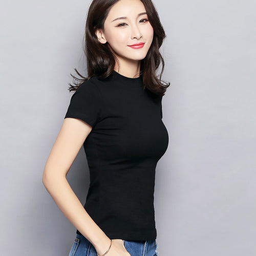 MRMT 2019 Brand New Women's T-Shirts Half High Collar Pure Color Short-sleeved Womens T shirt for Female Woman T-shirt Clothing