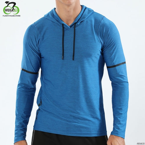 Plain Sport T Shirts Men Long Sleeve Hooded Caps Comfortable Thin Fabric Anti-Sweat Workout Running Top Male Fitness Gym Wear