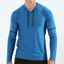 Charger l'image dans la galerie, Plain Sport T Shirts Men Long Sleeve Hooded Caps Comfortable Thin Fabric Anti-Sweat Workout Running Top Male Fitness Gym Wear