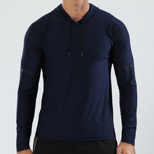 Charger l'image dans la galerie, Plain Sport T Shirts Men Long Sleeve Hooded Caps Comfortable Thin Fabric Anti-Sweat Workout Running Top Male Fitness Gym Wear