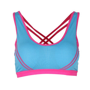 New Women Sports Bra Padded Cropped Tank Top Athletic Vest Gym Fitness Stretch Workout Yoga Tops Cross-Belt Seamless Running Bra