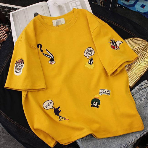 Plus Size Women's Summer T-Shirts 2019 New O-Neck Short Sleeve Cute Cartoon T-Shirt for Girls Students Lady BF Style Tops Tees